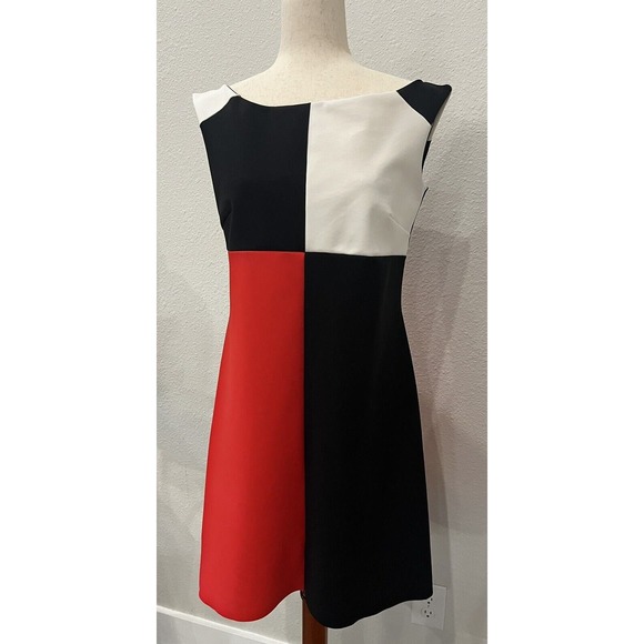 La Petite Robe Chiara Boni Black Red White Colorblock Cocktail Dress Size 44 - Picture 14 of 16